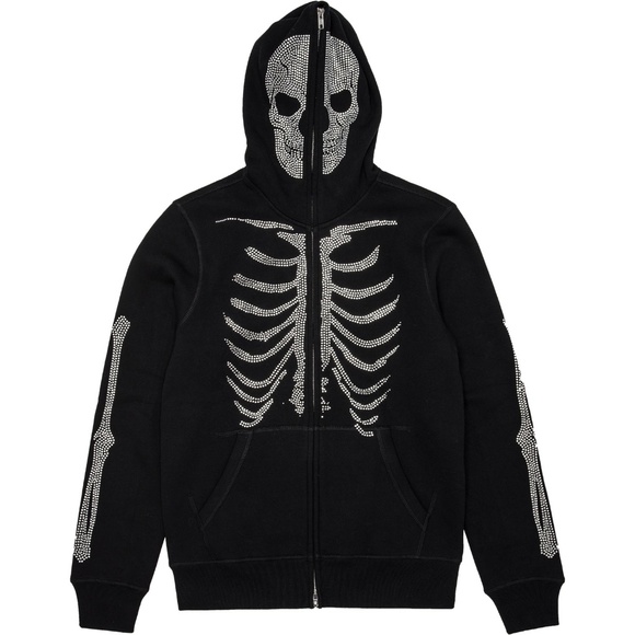 Skeleton Rhinestone FULL ZIP hoodie - Picture 1 of 1